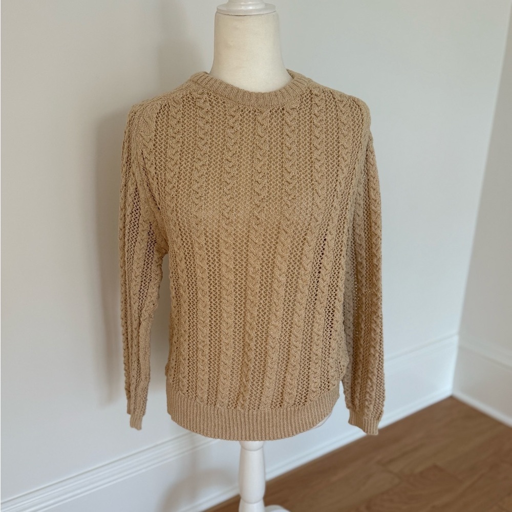 Zara Classic Tan Cable Knit Sweater Size Large - Picture 2 of 10